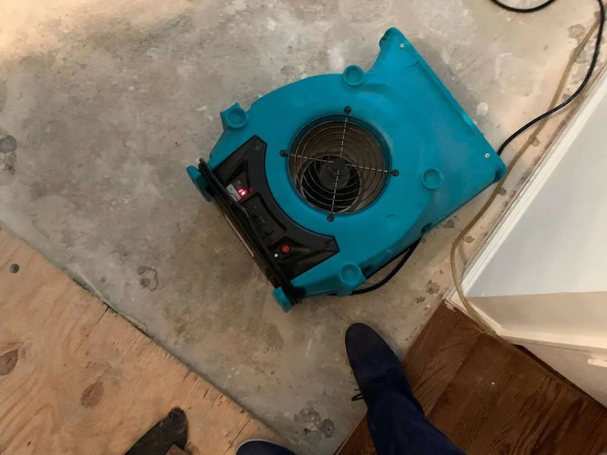 Air mover drying subfloor during Commercial Water Damage Restoration in Sierra Vista